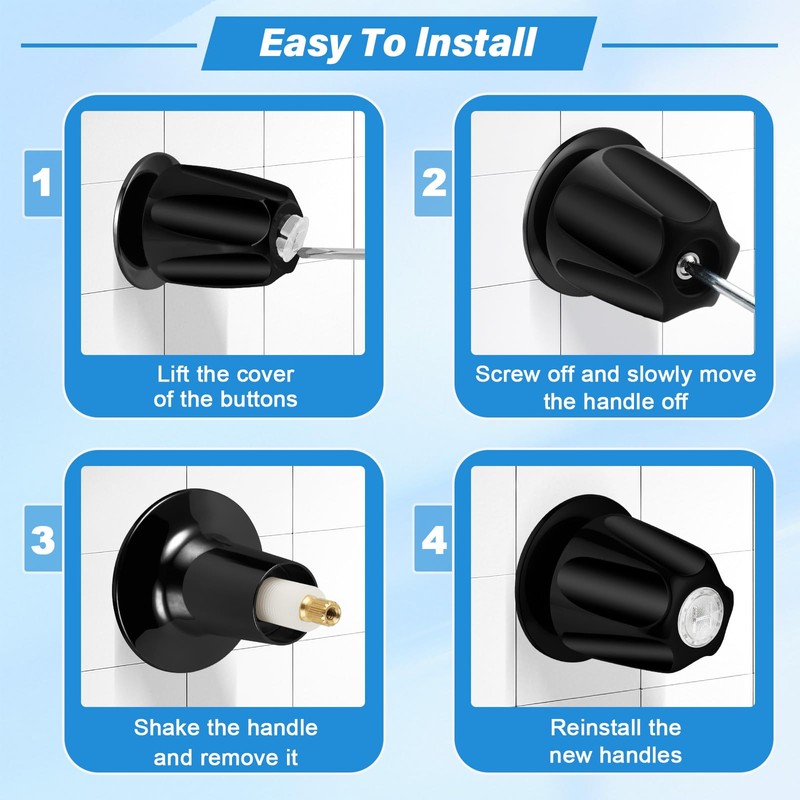 Metal Matte Black Shower Knob 2 Piece Replacement, Compatible with