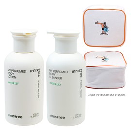 Innisfree My Perfumed Water Lily Body Lotion + Cleanser + Play Green Cosmetic Pouch (Yellow) / 이니스프리 마이 퍼퓸드 워터릴리 바디 로션+클렌저+플레이그린 화장품 파우치 (옐로우)
