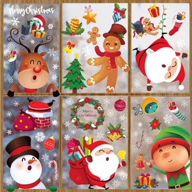 Joy Bang Christmas Decoartions, Christmas Window Clings Decoartions Xmas Window Stickers Santa Claus Reindeer Deals for Home Office Classroom Indoor Xmas Decor Winter Holiday Party Supplies