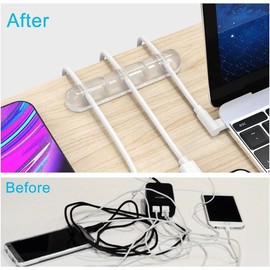 Cord Organizer, Clear Cable Organizer Cord Holder, Wire Organizer USB Cable Management Cord Keeper, 3 Packs Cable Clips for Car Home and Office (7, 5, 3 Slots) - Color: white