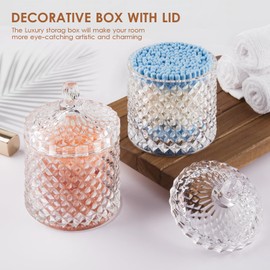 ALAMHI Q tip and Cotton Ball Holder Glass Apothecary Jar with lid, Small Bathroom Vanity Organizer and Storage Qtip Jar for Aesthetic Room Decor