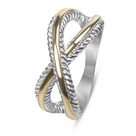 Myshiwu Designer Inspired Jewelry Two Toned Twisted Cable Wire Eternity Knot Ring Trendy Gold and Silver Crossover Ring for Women Gift (Two Tone Eternity Band, Size 8)