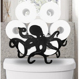 Octopus Animal Paper Holders,Decorative Metal Paper Holder,Black Metal Toilet Tissue Holder,Cute Toilet Paper Storage for Bathrooms,FreeStanding Metal Toilet Paper Organizer Hold Extra 8 Rolls
