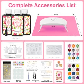 YIEHO 300g Kit di Resina UV con Luce e Stampi, Resina Epossidica trasparente per Gioielli per Creazioni DIY di Portachiavi, Orecchini e Collane