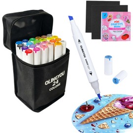 OLINGYOU Coloring Marker,24 Colors Fine & Chisel Dual Tip Marker Set,Permanent Art Markers for for Adult Coloring Books,Alcohol Markers Stocking Stuffers(White Barrel)