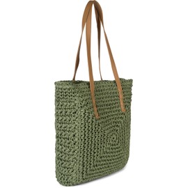 styleBREAKER Ladies Paper Straw Shoulder Bag with Long Handles, Beach Bag, Basket Bag, Wicker Bag, Shopper 02012388, Colour:Olive