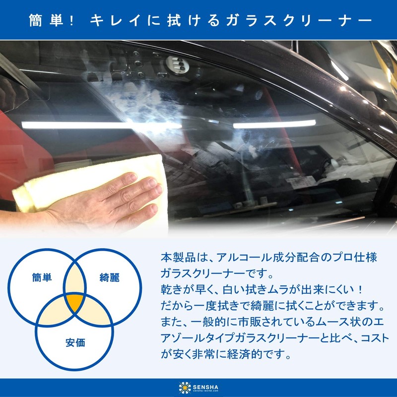 洗車の王国 ウィンドウクリーナー グラスクリン 400ml ガラスクリーナー 外窓・内窓兼用可 水垢 汚れ除去剤 下地処理 洗車用品