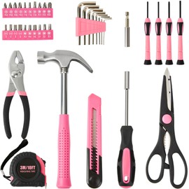 39 Piece Tool Set General Household Hand Kit With Storage Case Basics Tools for Home, Garage, Office and College Dormitory Use (Pink)