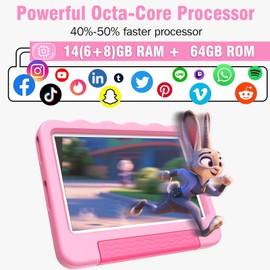 Kids Tablet 10'' Android 15 Tablet for Kids 14(6+8) GB 64GB Octa-Core CPU, Toddler Tablets with Lots of Offline Content Parental Control, Tablets for Toddlers with Case YouTube WiFi 6 2MP 5MP Camera