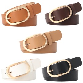 5pcs Metal Pin Buckle Ladies Retro Vintage Leather Waist Belt,Belt for Women with Solid Pin Buckle Ladies Faux Leather Waist Belt,Gold Buckle Leather Waistband for Ladies