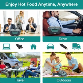 SOHIDA Electric Lunch Box Food Heater, 80W Portable Warmer for Car Truck Work with 304 Stainless Steel Container, 12V/24V/110V Green Heated Lunch Box Suitable for Ideal Driver/Work/Gift