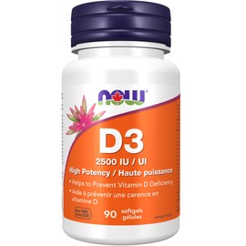 NOW Vitamin D3 2,500IU Softgels, 180 Softgels