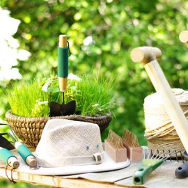 Relaxdays Set of 4 Grout Brushes, Steel Bristles, Replacement Brushes, Garden Cleaning Brushes for Moss & Weeds, Natural/Brass