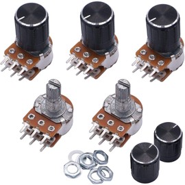BKUANE 5pcs 50K Ohm 6 Pins Split Shaft Rotary Linear Dual Taper Audio B Type Potentiometer,Volume Control Potentiometer (Size : 5K 0hm)