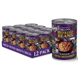 Amy's Organic Refried Beans Canned, Mild with Green Chiles, Vegan Gluten Free and Vegetarian, 15.4 Oz (12 Pack)