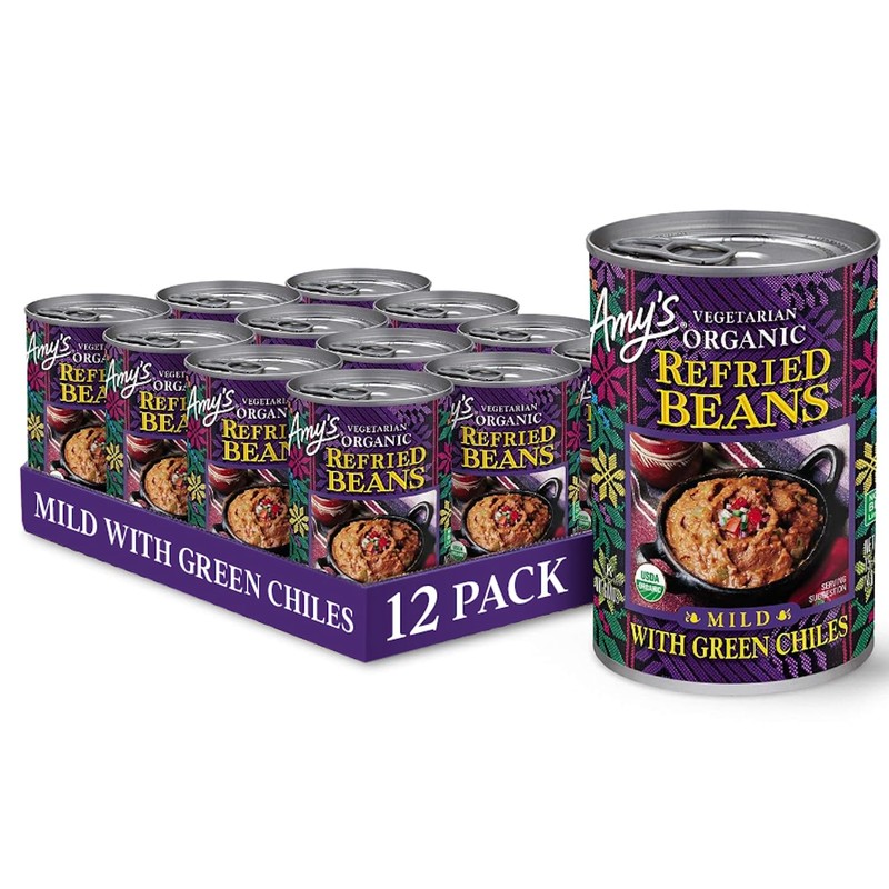 Amy's Organic Refried Beans Canned, Mild with Green Chiles, Vegan