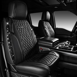 CAR PASS Black Diamond NAPPA Leather Cushioned 1 Pair Bling Seat Covers Front only,Waterproof Heavy-duty Anti-slip,Universal Fit for 95%Auto SUV Sedan Truck, Glitter Sparkle Shining (Black Rhinestone)