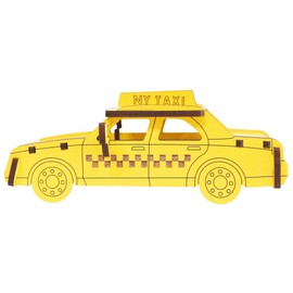 Little & Wood: Woodlet: Medium - Taxi - Yelllow, 3D Wooden Kit-Set, City Vehicle Puzzle, Easy Assembly, Pop Build Fun, Sustainably Sourced, Ages 6+