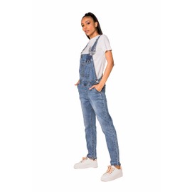 Nina Carter Women's Dungarees Jeans, Boyfriend, Denim Jumpsuit, Used Look, Summer Overalls, Blue (S512)