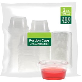 Plastic Portion Cups with Lids [2 Ounce, 200 Sets] Disposable Plastic Cups for Meal Prep, Salad Dressing, Jellos Shot Cups, Souffle Cups, Condiment and Dipping Sauce Cups - Size: 4 oz - 200 sets