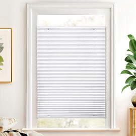LazBlinds No Drill Cordless Pleated Shades with Suction Cups Light Filtering Top Down Bottom Up Pleated Blinds for Window Glass Size 25 5/8" W × 64" H, White