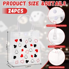 Reallnaive 24 Pcs Casino Party Favor Gift Plastic Clear Gift with Handles Casino Theme Party Supplies Las Vegas Poker Goody Treat Paper for Decor, 5.9 x 6.2x 2.7 Inches
