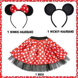 Hook Skirt Dots Red White Carnival Costume Women's Mouse Costume Red White Black with Tutu Polka Dots + Headband with Mouse Ears and Bow for Carnival Theme Party