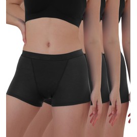 AIRCUTE Women Washable Urinary Incontinence Boxer Briefs Underwear Breathable Protective Boy Shorts for Leaks 2.0OZ 3 Pack (Black, Large)