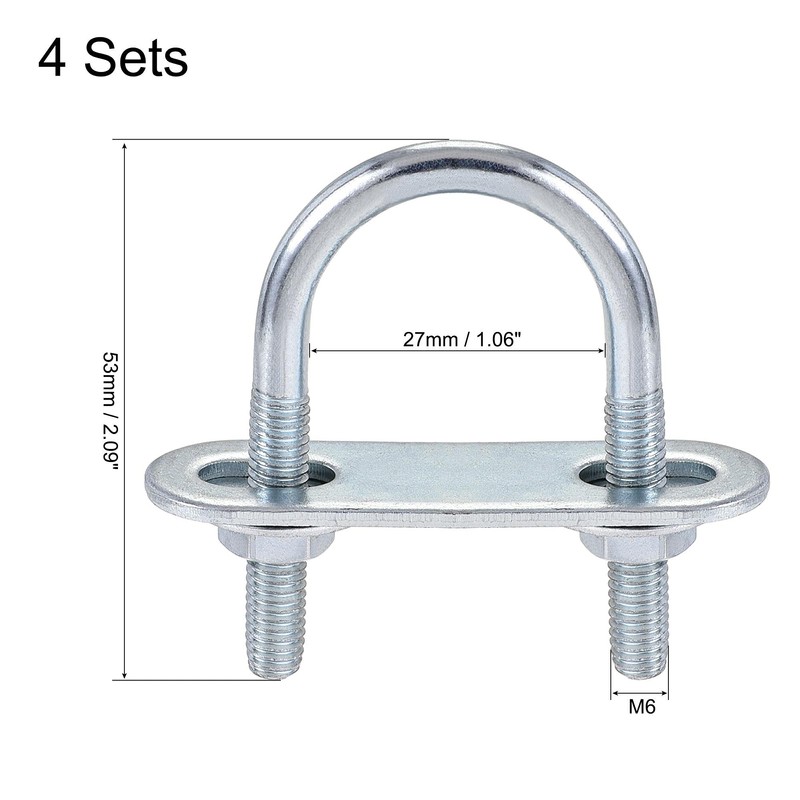 sourcing map Round U-Bolts 4 Sets 1.06"(27mm) Inner Width 53mm