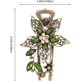 Flower Hair Clip Vintage Flower Hair Barrettes Rhinestone Hair Clips Crystal Hair Barrettes French Hair Clip Retro Hairpin Hair Accessories for Women, Green French Hair Pin