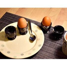 Set of 4 Black Marble Himalayan Marble Egg Cups - Hand Carved