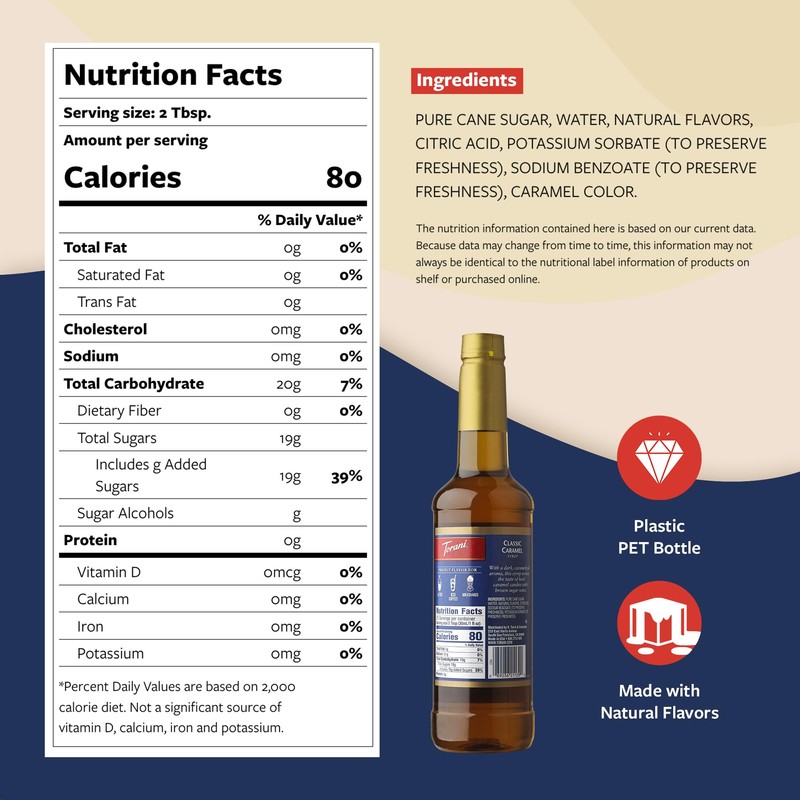 Torani Coffee Syrup, Classic Caramel Flavored Syrup for Drinks, Pump