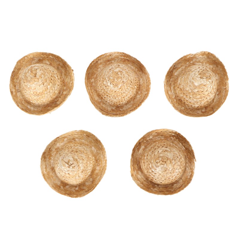 5Pcs Mini Sombrero Straw Hats 3.7in Diameter Retro Simple Style