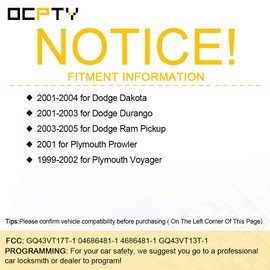 OCPTY GQ43VT13T 1X Uncut Keyless Entry Remote Control Key Fob Transmitter Replacement for Specific for Chrysler/for Dodge/for Plymouth Series GQ43VT13T GQ43VT17T