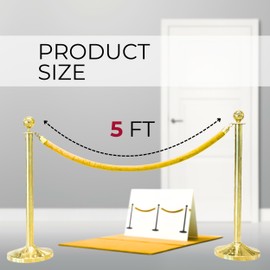 6PCS Yellow Velvet Rope 5FT — Golden Thick VIP Ropes for Events Crowd Control & Event Decor Elegant Safety Divider for Parties Weddings Red Carpet Business Entrances