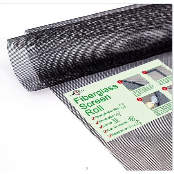 Window Screen Mesh, Loboo Idea Fiberglass Screen Replacement Mesh Black,