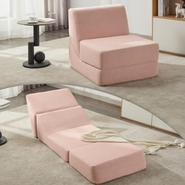 Uiesno 3-in-1 Folding Sofa Bed, Foldable Sofa Chair with Memory Foam for Small Space, Fold Out Couch Bed for Living Room, Floor Couch Bed for Bedroom, Pink