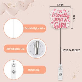 Cute Pink Bow Badge Reel Retractable Clip Nurse Teacher Social Worker Badge Reel Gifts for Women I'm Literally Just A Girl Badge Holder Work Office Alligator Clip Badge Accessories