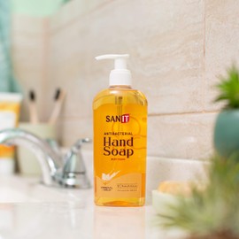 Sanit Silky Clean Antibacterial Liquid Gel Aromatic Hand Soap - Advanced Formula with Coconut Oil and Aloe Vera - Natural Moisturizing Hand Wash - Made in USA, Original Gold, 8 oz, 3 Pack