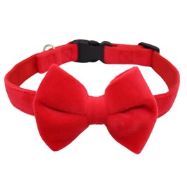 WDPAWS Dog Collar, Dog Collar, Small, Medium and Large Dog Collar, Cute Bowknot Included, Lightweight, Non Slip, Made of Soft Velvet, Breathable, Soft, Adjustable Size (Red, M)