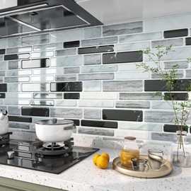 FunStick Marble Peel and Stick Backsplash for Kitchen 12"x12" Removable White Grey Stick on Backsplash Tiles for Kitchen Peel and Stick Wall Tiles for Bathroom Shower Tile Stickers Waterproof 5-Sheets