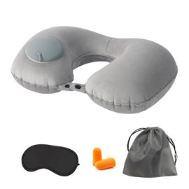 KEQAR Kompaktes Nackenkissen Aufblasbar mit Schlafmaske und Ohrstöpseln, Leichtes Nackenhörnchen Erwachsene für Flugzeug, Zug, Büro, Reisekissen Flugzeug (Grau)