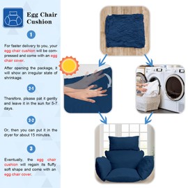 Rkufoze Egg Chair Cushion, Hanging Basket Chair Cushions with Pillow, Soft Outdoor Swing Cushions Replacement with Waterproof Patio Egg Chair Covers (Dark Blue)