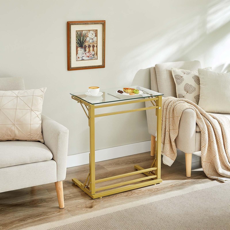 Tatub 24" Folding C Shaped End Table, Small Tempered Glass