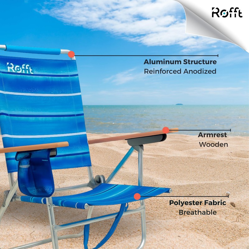 ROFFT Beach Chair, 17" Seat Height, 7-Position Reclining, Heavy Duty,