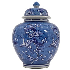 Galt International Light Blue and White Floral Chinoiserie Ginger Jar 10" with Lid - Ginger Jar, Tea Storage, Decorative, Home Decor Jar