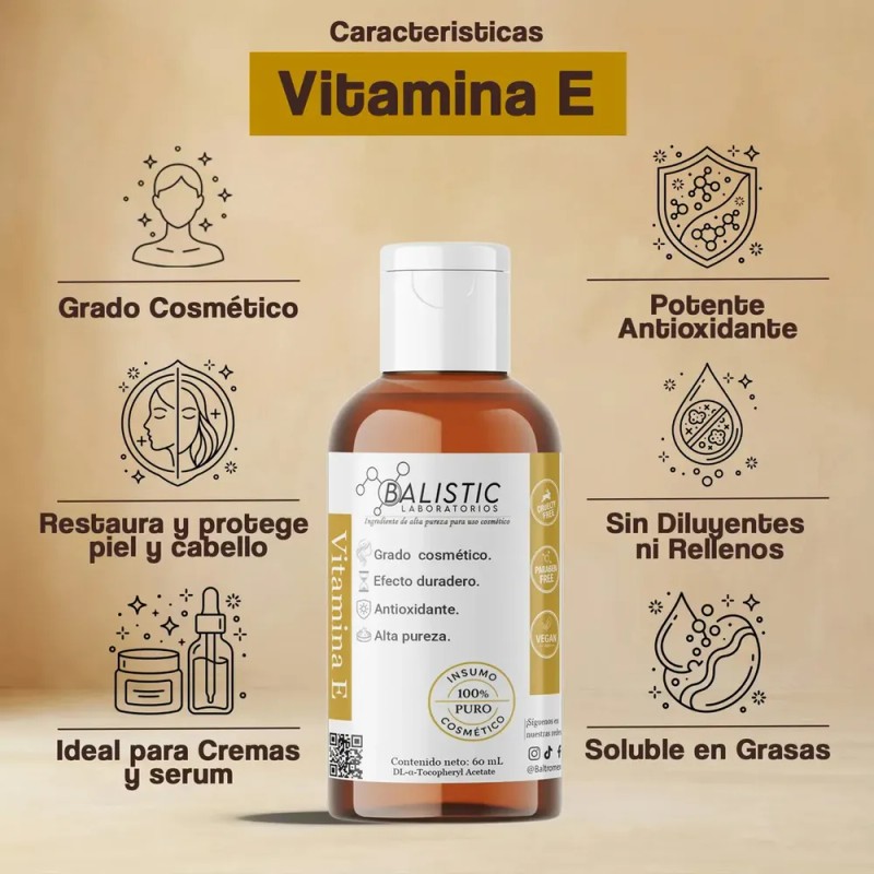 Vitamina E Pura 60ml Antioxidante Uso Cosmético Profesional Todo Tipo