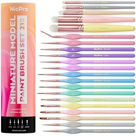 Nicpro Aesthetic Pastel Miniature Paint Brushes Drybrush, 21PCS Model Paint Brush Set for Chibi Cute Miniatures, Detail Paint Brush for Acrylic Oil Watercolor, Paint by Numbers, Crafts - with Case