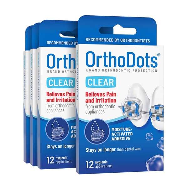 OrthoDots CLEAR (48 Count) - Moisture Activated, Silicone Dental Wax Alternative for Pain Caused by Braces. OrthoDots Stick Better & Stay on Longer than Orthodontic Wax (48 Count Clear)