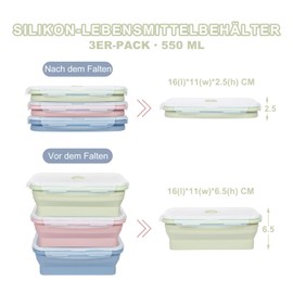 EASYLOCK Pack of 3 550 ml Food Storage Containers with Lid, Meal Prep Boxes, Foldable Lunch Box, Cold Food Boxes for Fridge, Freezer Containers (Green, Pink, Blue)